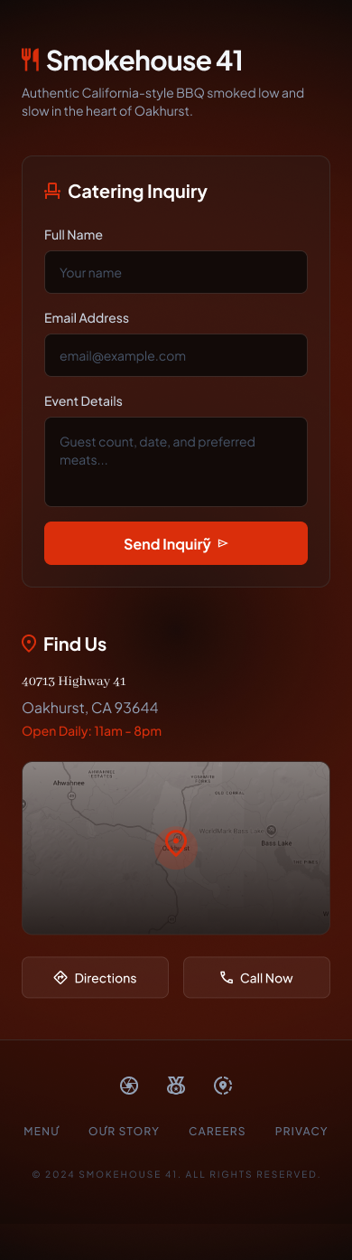 Smokehouse 41 Contact and Location Footer